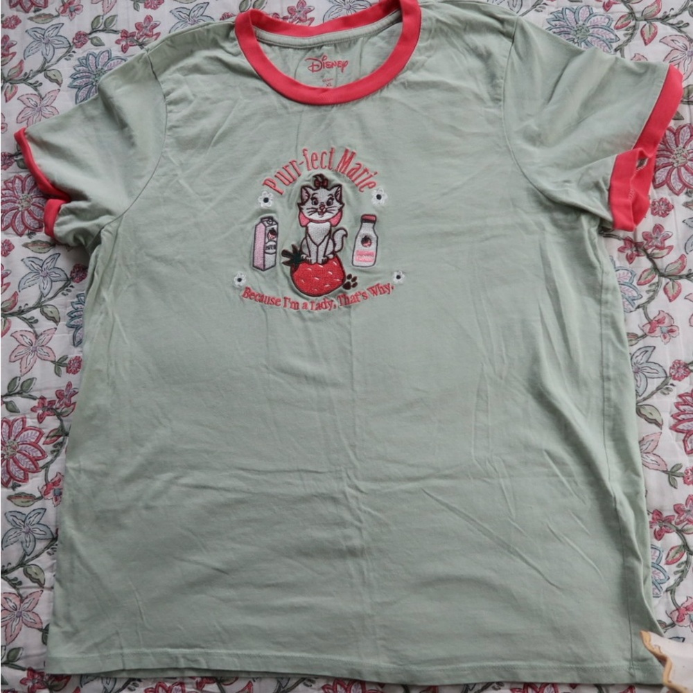 Disney Light Green Tee with Red Trim and Marie Graphic